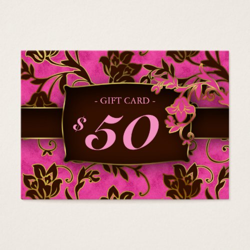 Salon Gift Card Spa Gold Floral Pink Brown $50 Business Card Templates