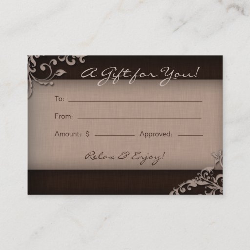 Customizable Salon Gift Card Spa Linen Floral Brown Beige Business Card Template