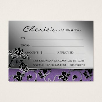 Salon Gift Card Spa Purple Floral by spacards at Zazzle