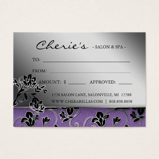 Customizable Salon Gift Card Spa Purple Floral Business Card Template