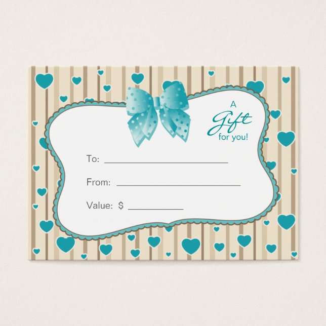 Salon Gift Card Spa Valentine's Day Blue Hearts (Front)