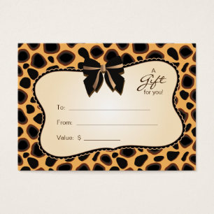 Salon Gift Card Spa Valentine's Day Cheetah Animal