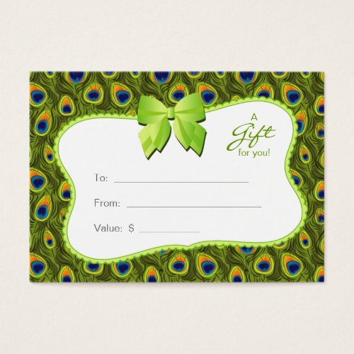Salon Gift Card Spa Valentine's Day Peacock Animal Business Cards