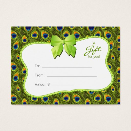 Customizable Salon Gift Card Spa Valentine's Day Peacock Animal Business Cards