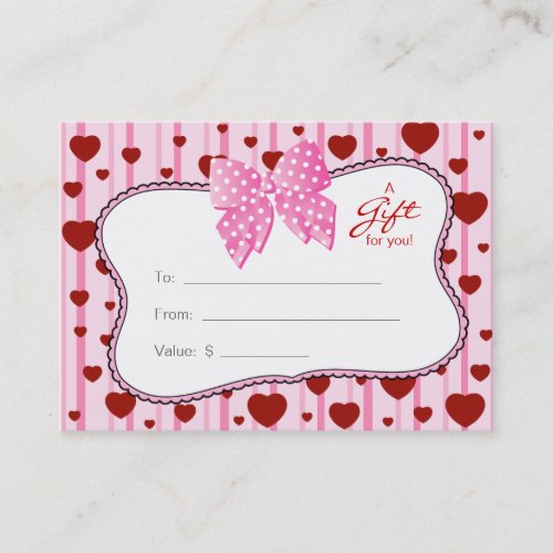 Salon Gift Card Spa Valentines Day Red Hearts