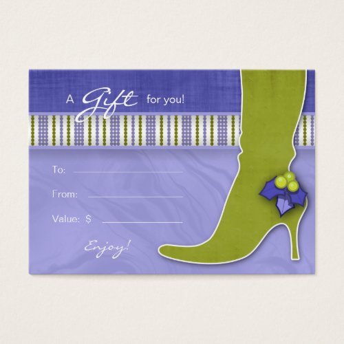 Salon Gift Card Spa Xmas Holly Green Purple Boot Business Card