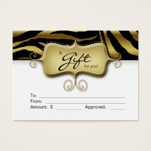 Customizable Salon Gift Card Spa Zebra Animal Gold Black Business Card Template