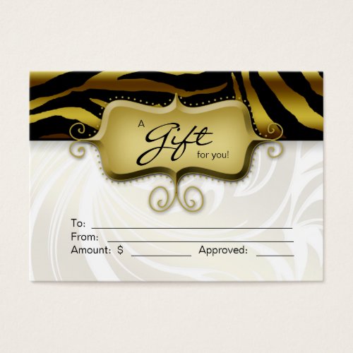 Salon Gift Card Spa Zebra Animal Gold Black 2 Business Card Template