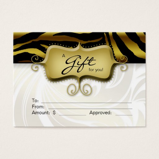 Customizable Salon Gift Card Spa Zebra Animal Gold Black 2 Business Card Template