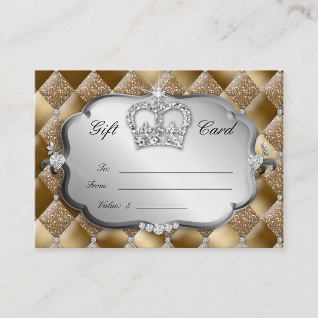 Salon Gift Card Tufted Diamond Crown Gold Glitter (Front)