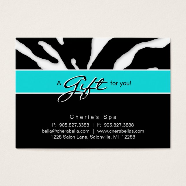 Salon Gift Card Zebra Animal Lips Blue (Front)
