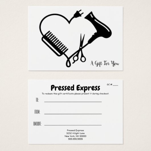 salon gift certificate (Front & Back)