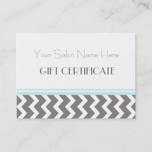 Salon Gift Certificate Aqua Grey Chevron Business Card