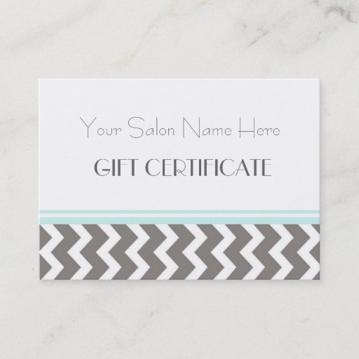 Customizable Salon Gift Certificate Aqua Grey Chevron Business Card