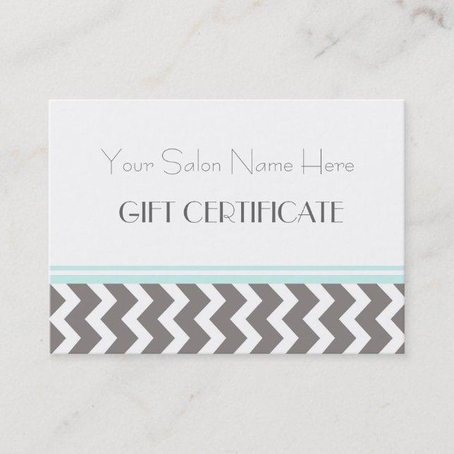 Salon Gift Certificate Aqua Grey Chevron (Front)