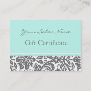 Salon Gift Certificate Aqua Grey Damask