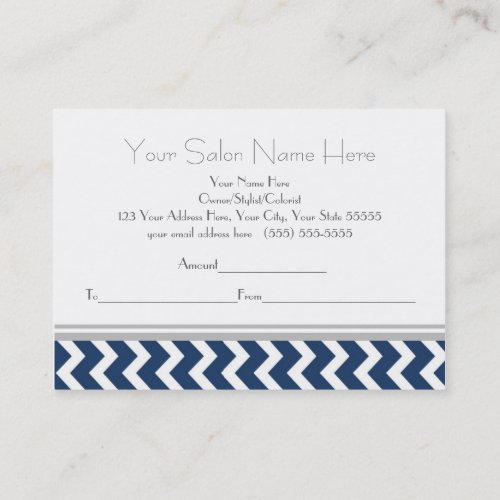 Salon Gift Certificate Blue Grey Chevron Business Card Templates