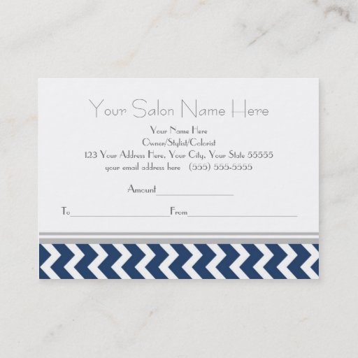 Customizable Salon Gift Certificate Blue Grey Chevron Business Card Templates