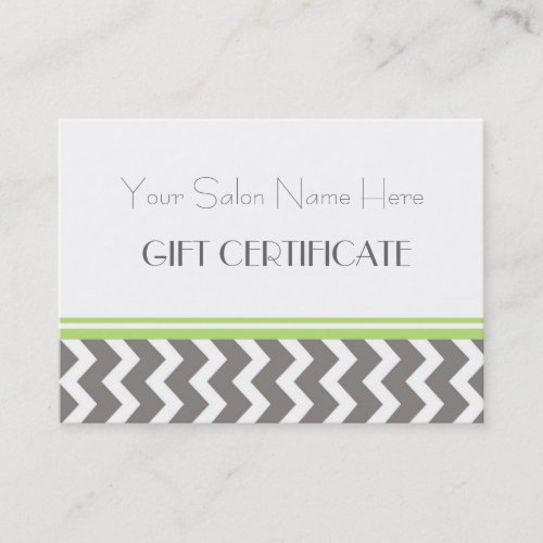 Salon Gift Certificate Lime Grey Chevron Business Card