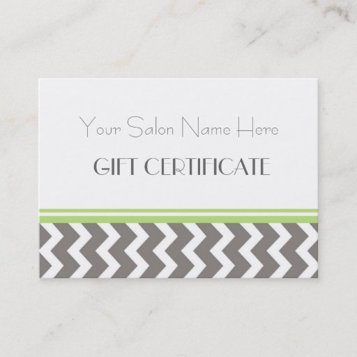 Customizable Salon Gift Certificate Lime Grey Chevron Business Card