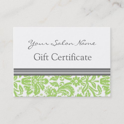 Salon Gift Certificate Lime Grey Damask Business Card