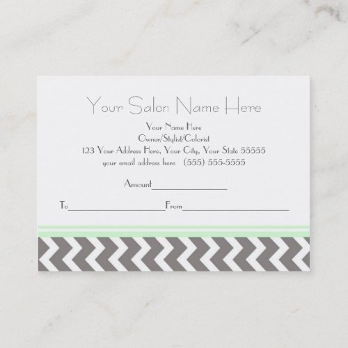 Salon Gift Certificate Mint Grey Chevron Business Card