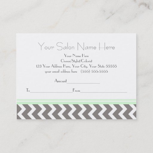 Customizable Salon Gift Certificate Mint Grey Chevron Business Card