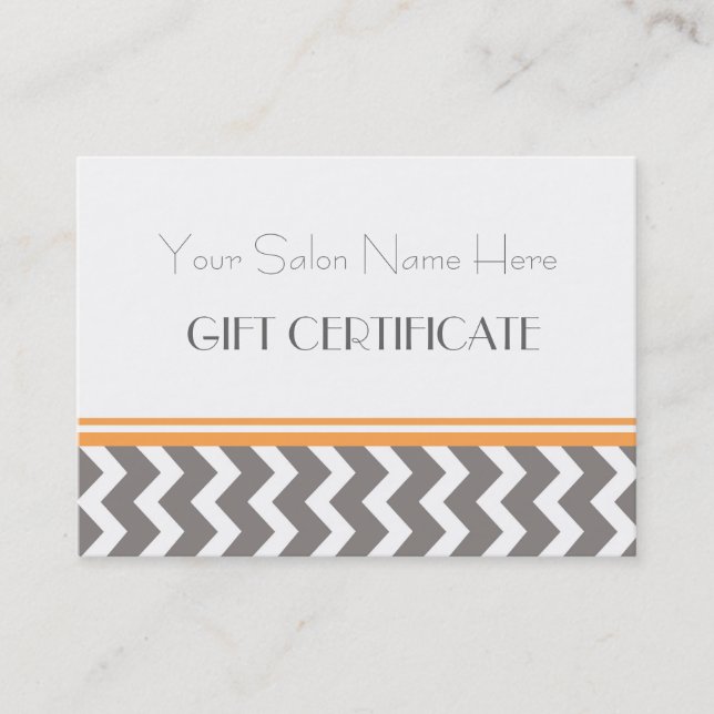 Salon Gift Certificate Orange Grey Chevron (Front)