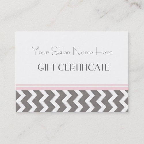 Salon Gift Certificate Pink Grey Chevron Business Cards