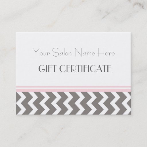 Customizable Salon Gift Certificate Pink Grey Chevron Business Cards
