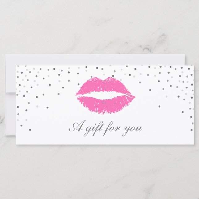 Salon Gift Certificate | Pink Lips Silver Confetti (Front)