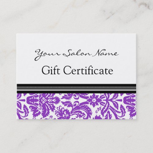 Salon Gift Certificate Purple Black Damask