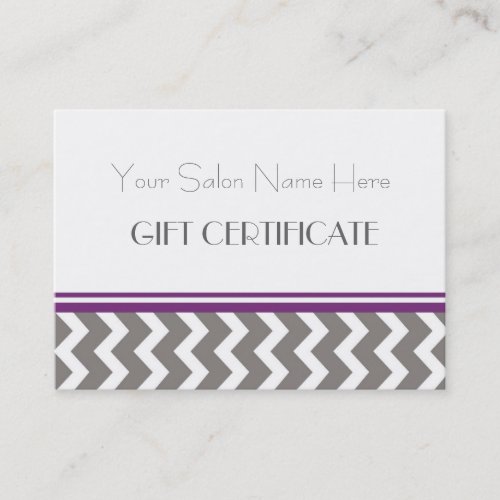 Salon Gift Certificate Purple Grey Chevron Business Card Templates