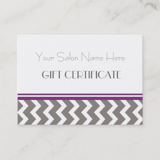 Customizable Salon Gift Certificate Purple Grey Chevron Business Card Templates