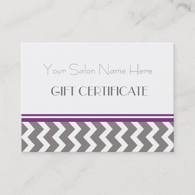 Salon Gift Certificate Purple Grey Chevron (Front)