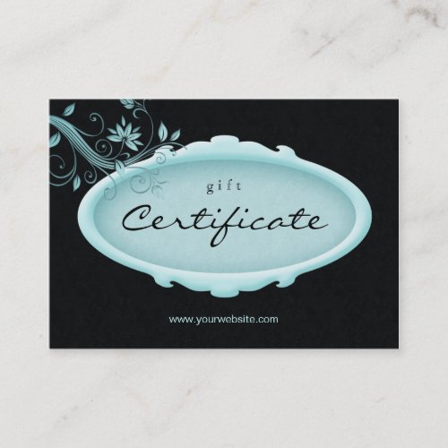 Salon Gift Certificate Spa Floral Blue Black Business Cards