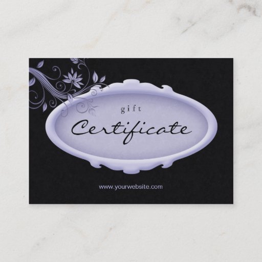 Customizable Salon Gift Certificate Spa Floral Purple Black Business Card Template