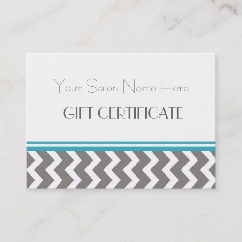 Salon Gift Certificate Teal Grey Chevron Business Card Template