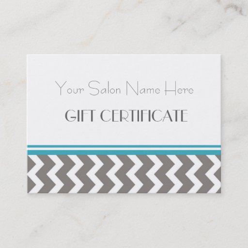 Customizable Salon Gift Certificate Teal Grey Chevron Business Card Template