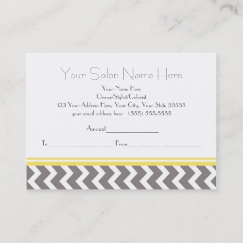 Salon Gift Certificate Yellow Grey Chevron Business Card Template
