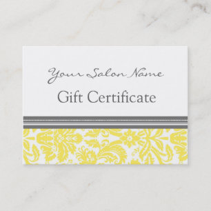Salon Gift Certificate Yellow Grey Damask