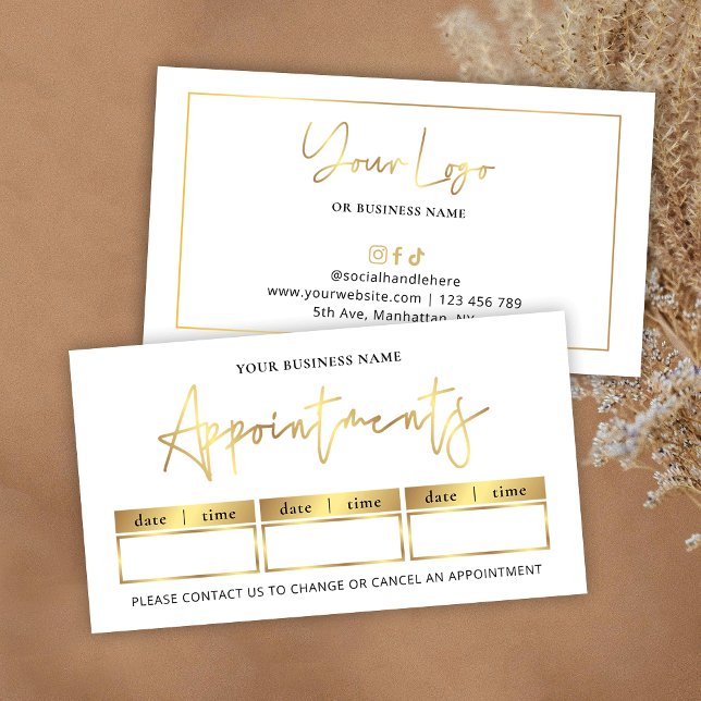 Salon Glam Gold Logo Modern Beauty or Spa Stamp Appointment Card (elegant faux gold effect appointment reminders cards with your custom logo)