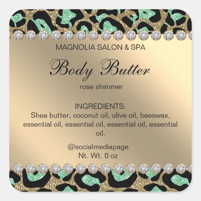 Salon Glitter Leopard Mint Green Square Sticker (Front)