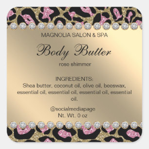 Salon Glitter Leopard Pink Square Sticker