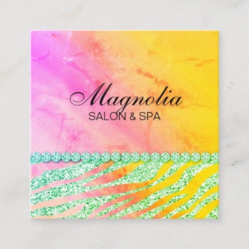 Salon Glitter Zebra Green Pink  Business Card