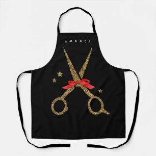 SALON Hair stylist - Golden glitter scissors black Apron