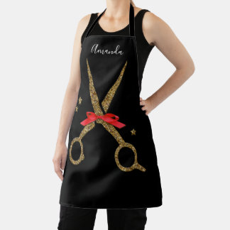 SALON Hair stylist - Golden glitter scissors black Apron