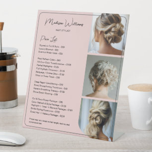 Salon Hair Stylist Pink Services Price List Pedestal Sign