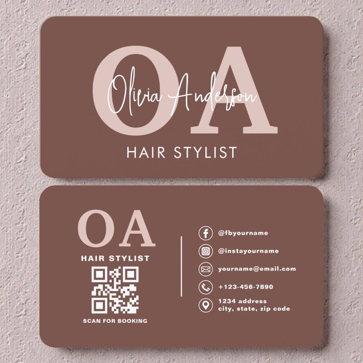 Salon Hair Stylist Terracotta QR Code Business Card