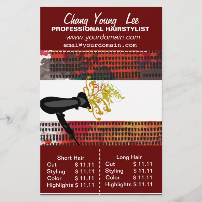 Salon Hairstylist  Hair Stylist Price List Flyer (Front)